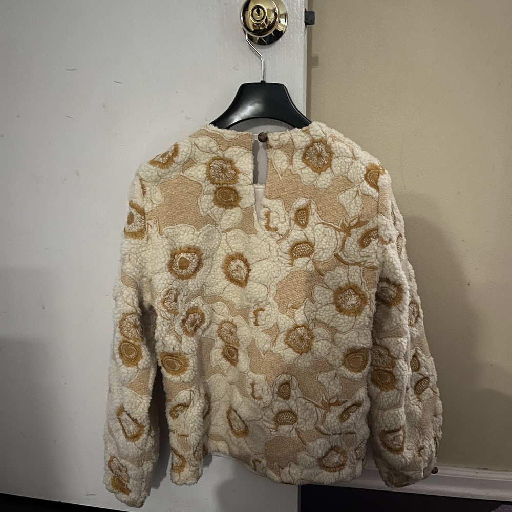 Sezane Harlem Floral Appliqué Sweatshirt Orchre Ecru FR36 US4 - Picture 3 of 10